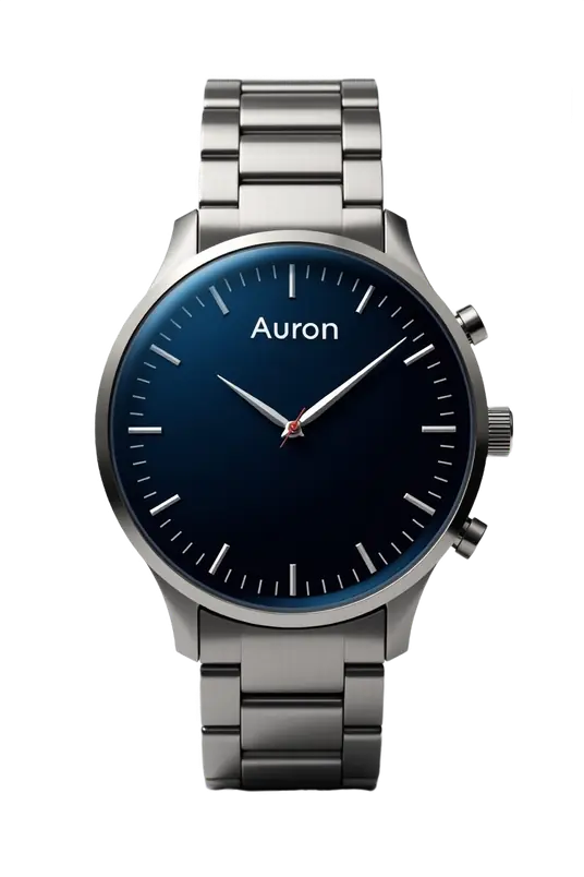 A steel watch with a deep blue dial